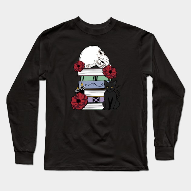 Black cats and book stacks Long Sleeve T-Shirt by Jack00